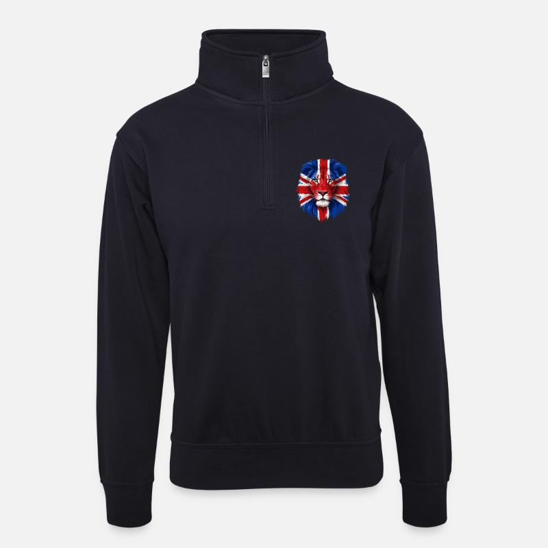 Löwe mit Union Jack Gesichtsbemalung - Unisex Pullover mit Zip-Kragen - Dunkelnavy