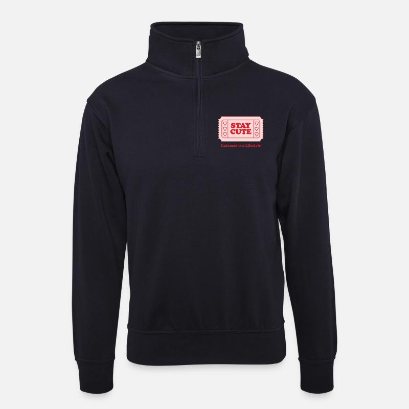 Verspieltes Herz-Ticket-Design - Unisex Pullover mit Zip-Kragen - Dunkelnavy