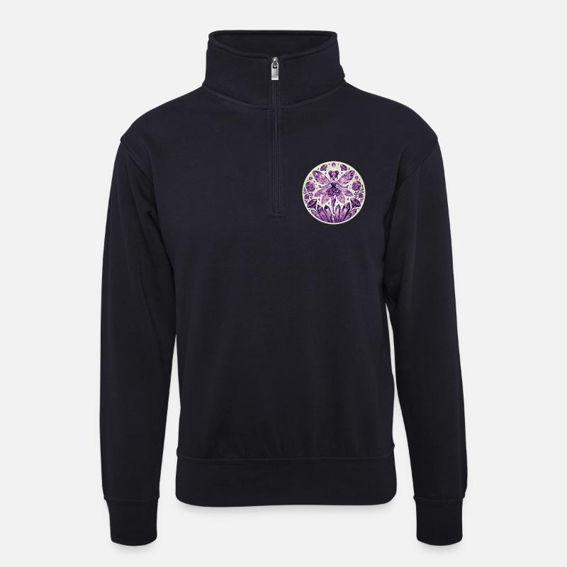 Mystisches Kristallfeen-Design - Unisex Pullover mit Zip-Kragen - Dunkelnavy