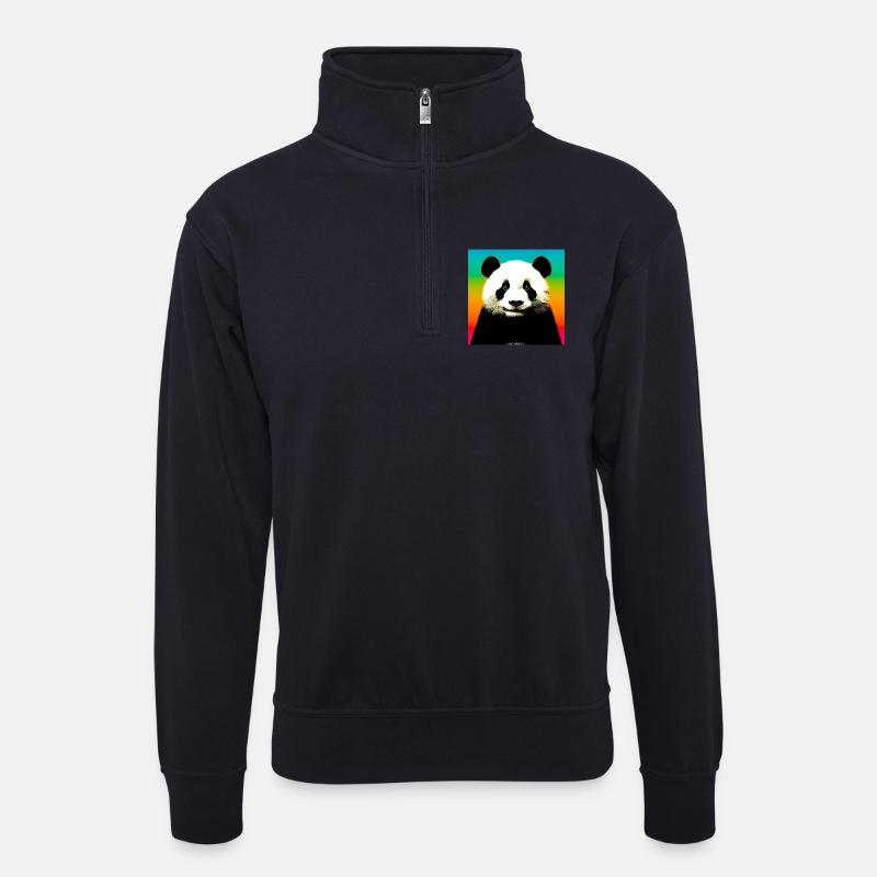 Panda - Unisex Pullover mit Zip-Kragen - Dunkelnavy