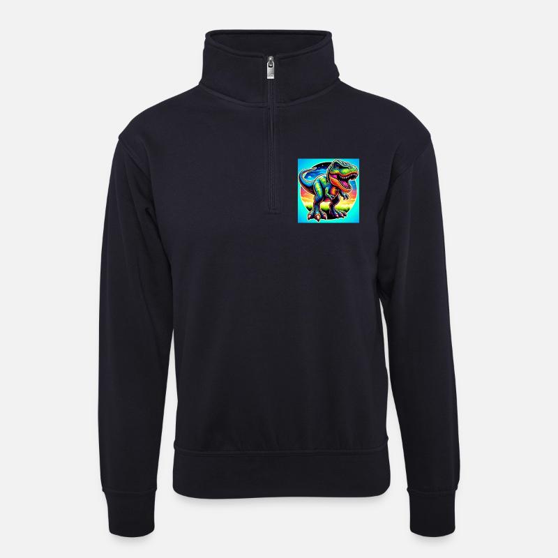 Dinosaurier - Unisex Pullover mit Zip-Kragen - Dunkelnavy