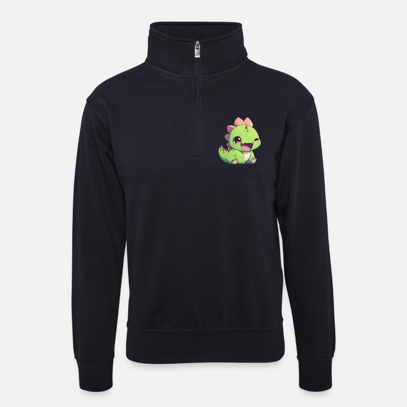 Dino Saurier Dinosaurier - Unisex Pullover mit Zip-Kragen - Dunkelnavy