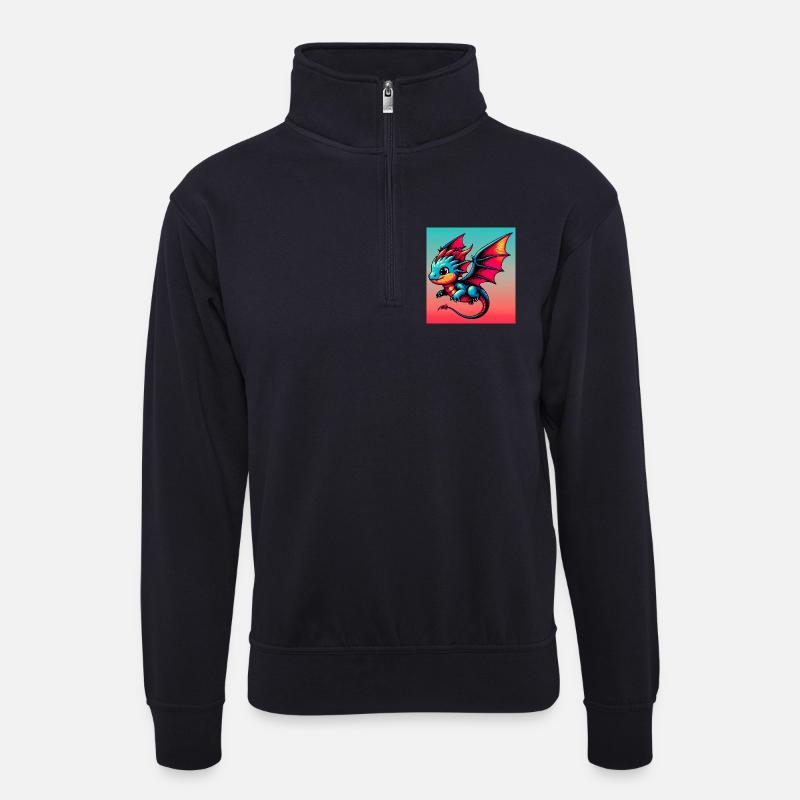Drache - Unisex Pullover mit Zip-Kragen - Dunkelnavy