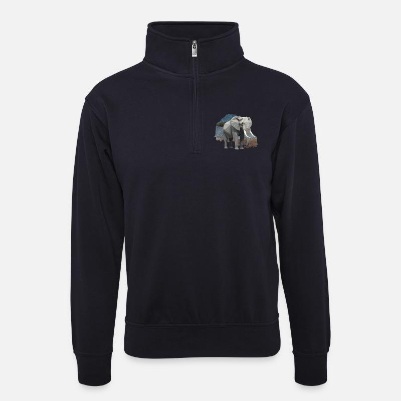 Geometrischer Elefant im Savannenstil - Unisex Pullover mit Zip-Kragen - Dunkelnavy