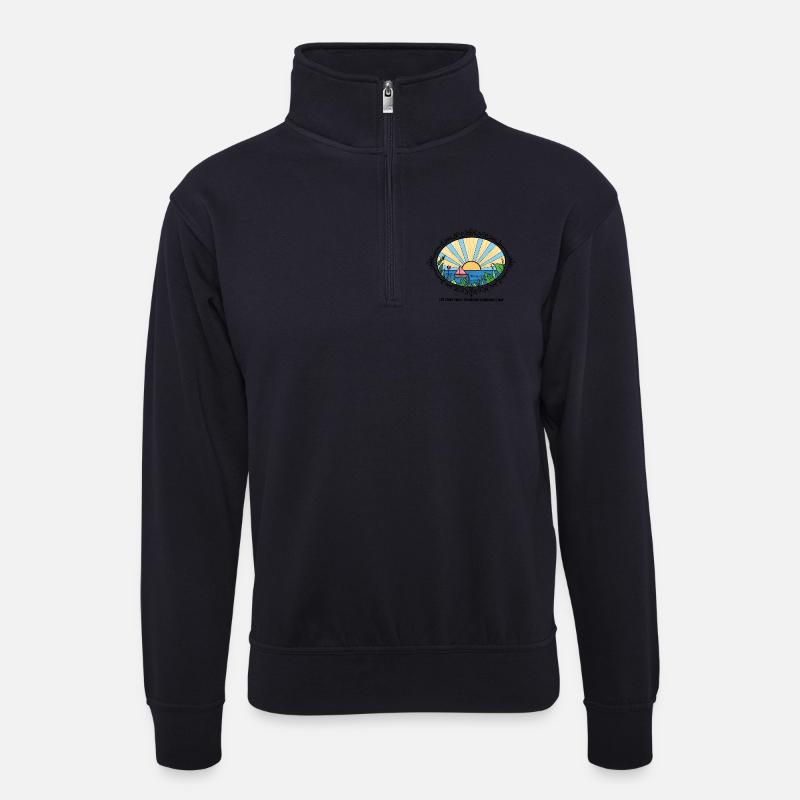 Sunset Landscape with Quote  - Unisex Pullover mit Zip-Kragen - Dunkelnavy