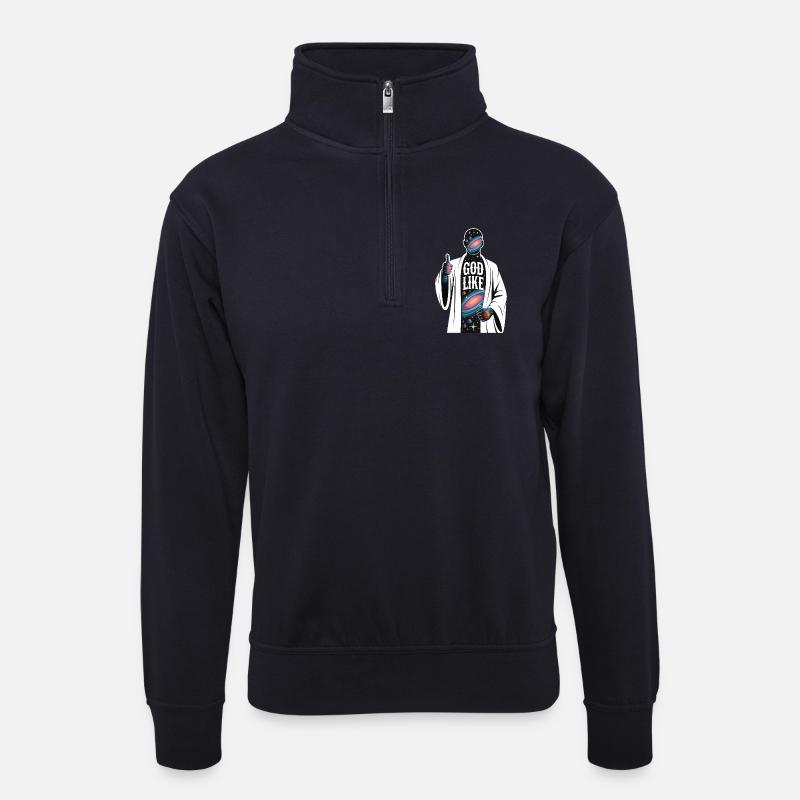 God Like Galaxy Design - Unisex Pullover mit Zip-Kragen - Dunkelnavy