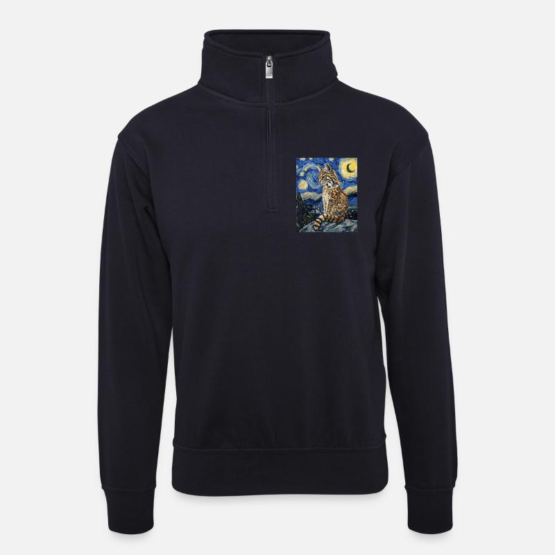 Luchs Van Gogh Style Starry  - Unisex Pullover mit Zip-Kragen - Dunkelnavy