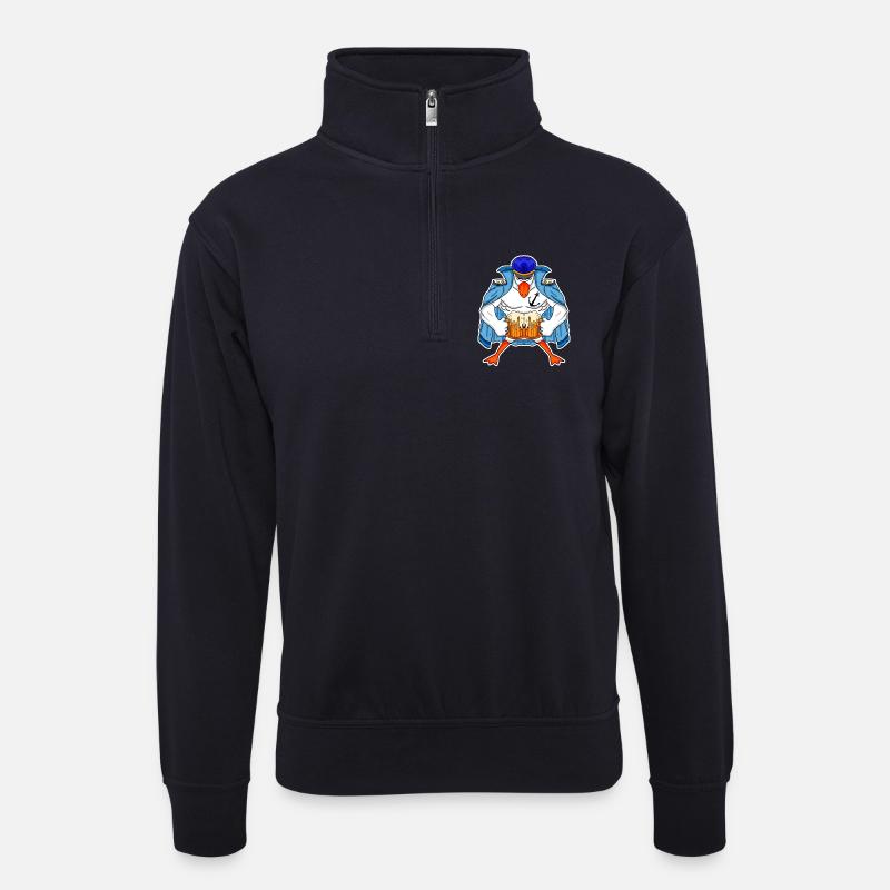 Möwe Kapitän mit Bier - Unisex Pullover mit Zip-Kragen - Dunkelnavy