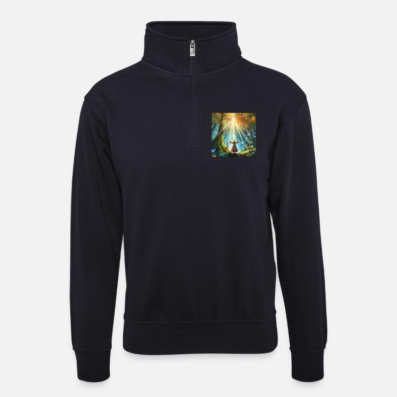 Mystischer Wald - Feel the nature - Unisex Pullover mit Zip-Kragen - Dunkelnavy