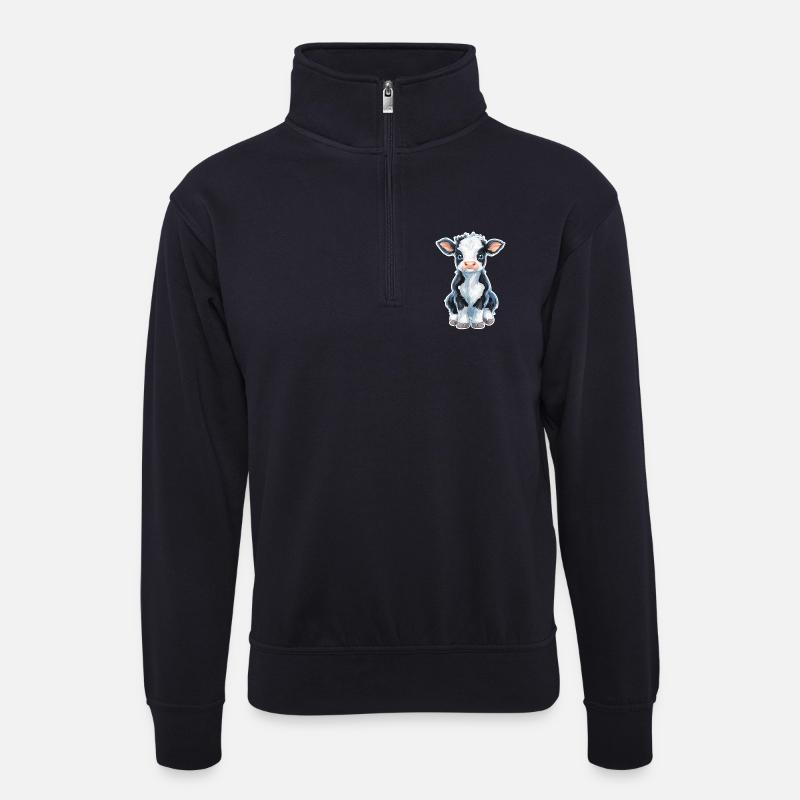 Kuh - Unisex Pullover mit Zip-Kragen - Dunkelnavy