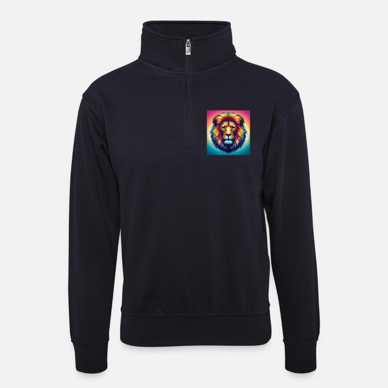 Löwe - Unisex Pullover mit Zip-Kragen - Dunkelnavy