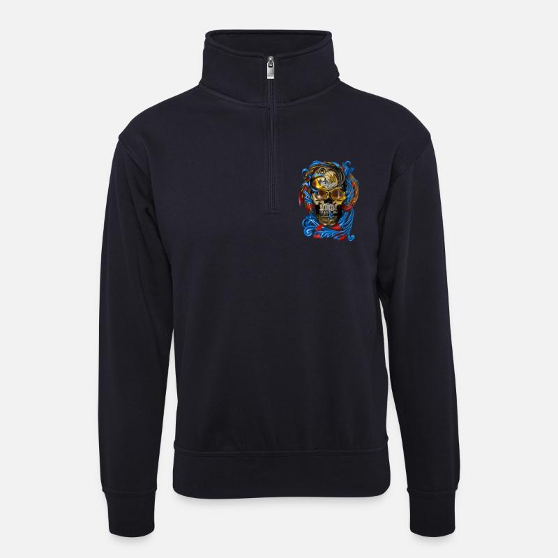 Barock Skull mit Blau Bändern - Unisex Pullover mit Zip-Kragen - Dunkelnavy