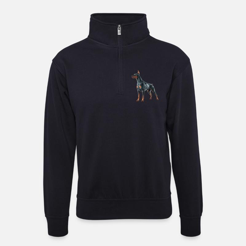 Dobermann - Cooles Low-Poly-Logo - Unisex Pullover mit Zip-Kragen - Dunkelnavy