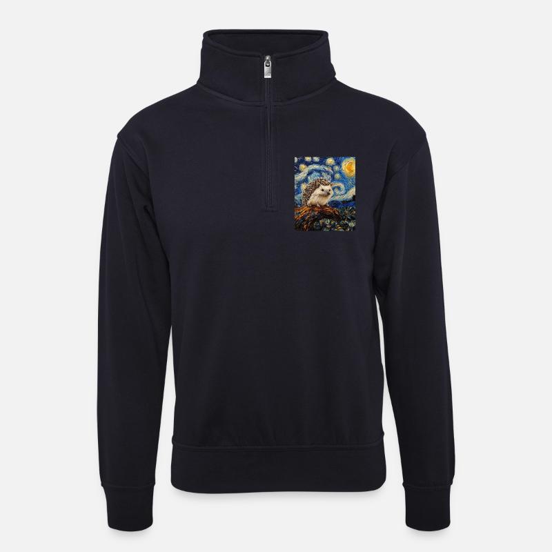  Igel Van Gogh Style Starry Night - Unisex Pullover mit Zip-Kragen - Dunkelnavy