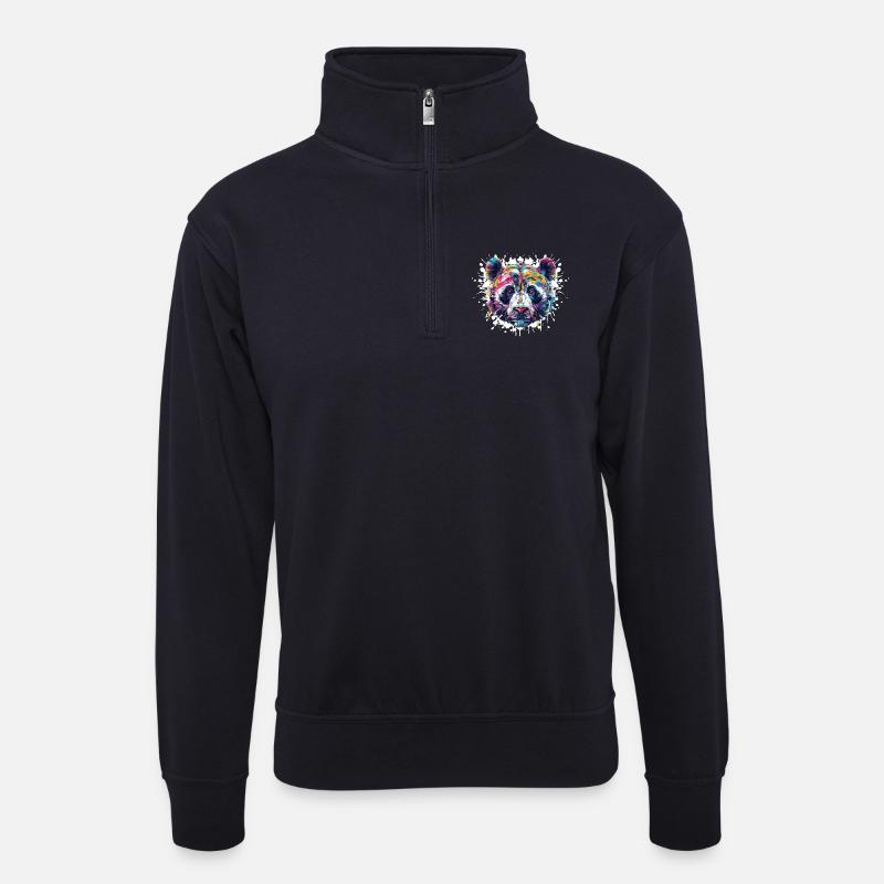 Bunter Panda Kopf Farbexplosion - Unisex Pullover mit Zip-Kragen - Dunkelnavy