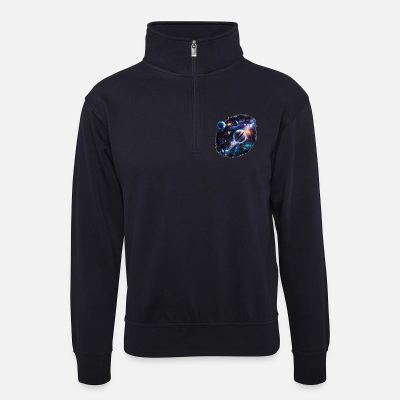 Galaktisches Planetensystem Muster - Unisex Pullover mit Zip-Kragen - Dunkelnavy
