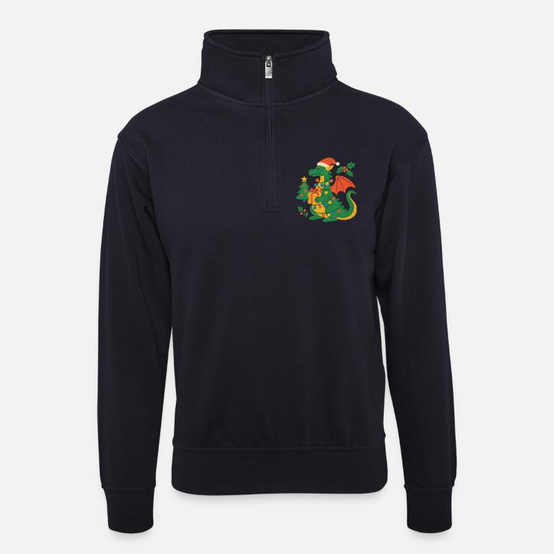 Festlicher Drache mit Geschenken - Unisex Pullover mit Zip-Kragen - Dunkelnavy