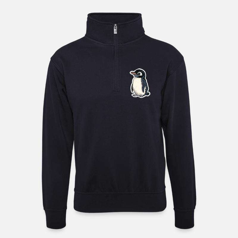 Pinguin - Unisex Pullover mit Zip-Kragen - Dunkelnavy