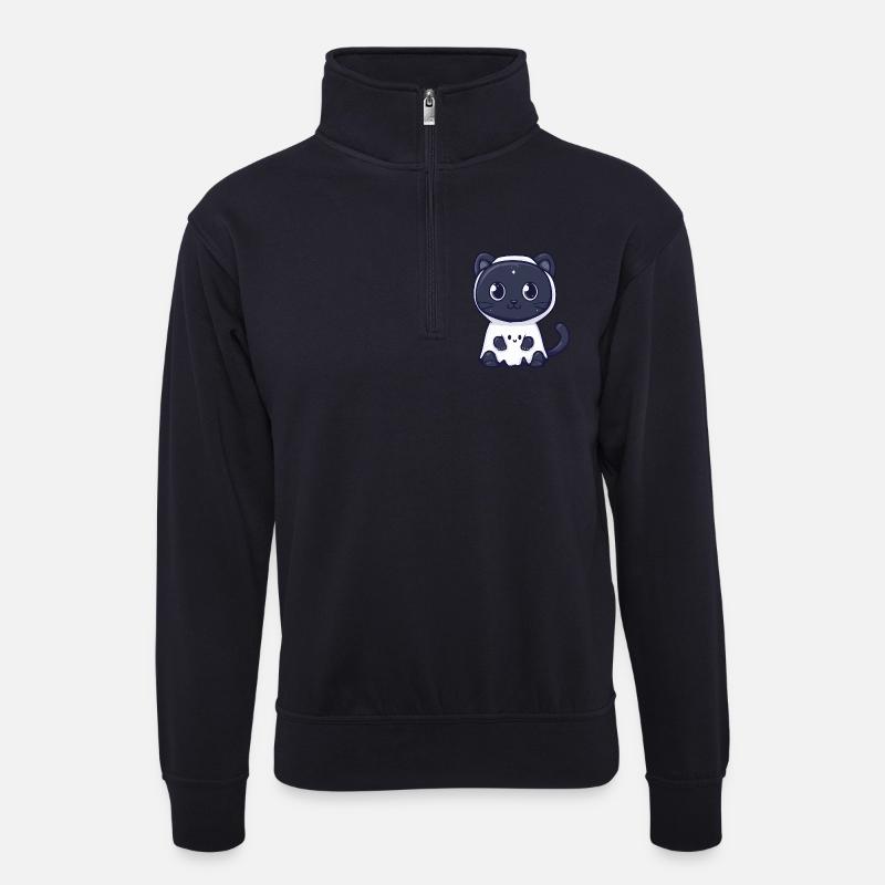 Panther Halloween Geist - Unisex Pullover mit Zip-Kragen - Dunkelnavy