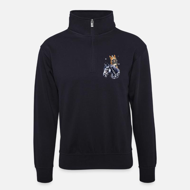 Halloween Pferd Pferde - Unisex Pullover mit Zip-Kragen - Dunkelnavy