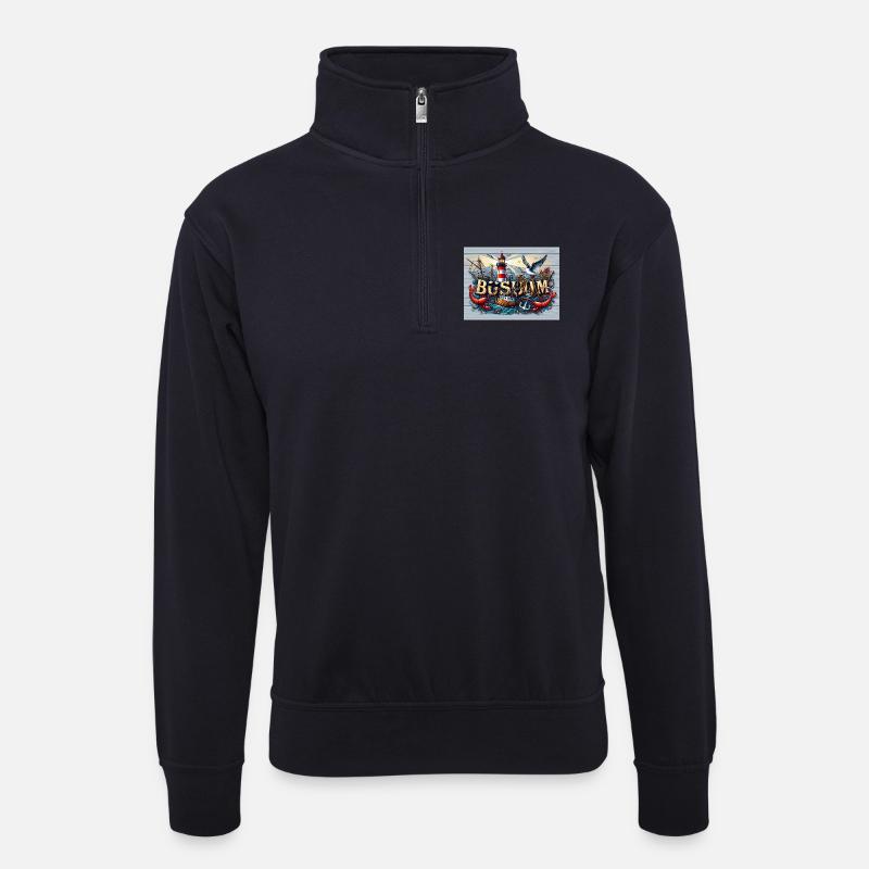 Buesum_Wandbild - Unisex Pullover mit Zip-Kragen - Dunkelnavy