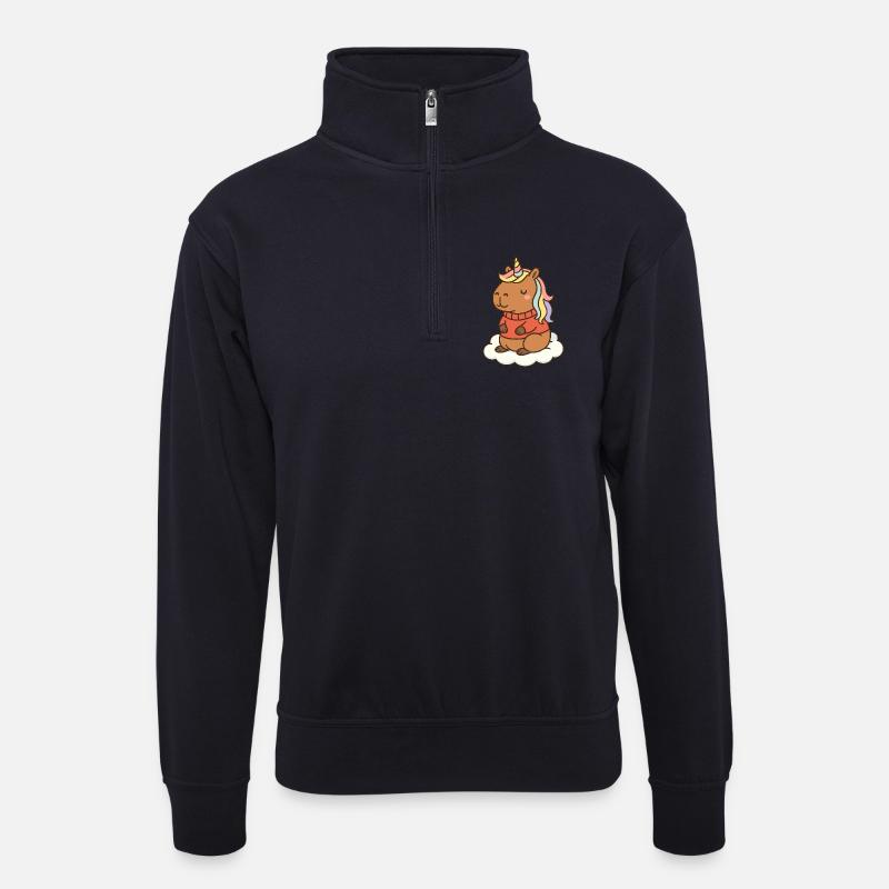 Capybara Einhorn 🌈 - Unisex Pullover mit Zip-Kragen - Dunkelnavy