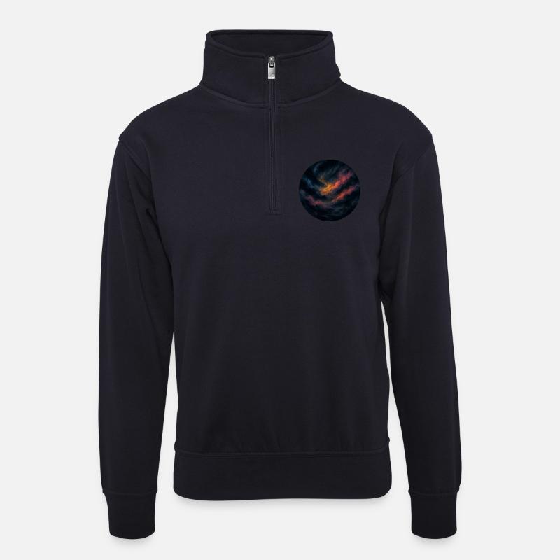 Orangefarbener Nachthimmel - Unisex Pullover mit Zip-Kragen - Dunkelnavy
