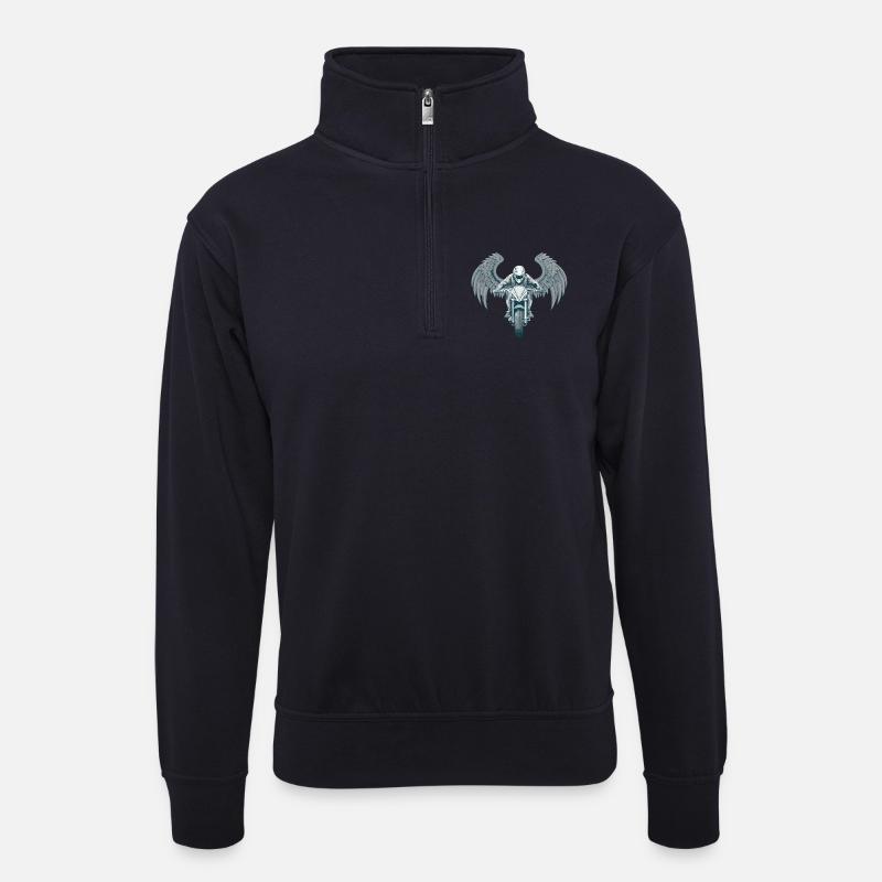 Engel Flügel Motorrad - Unisex Pullover mit Zip-Kragen - Dunkelnavy