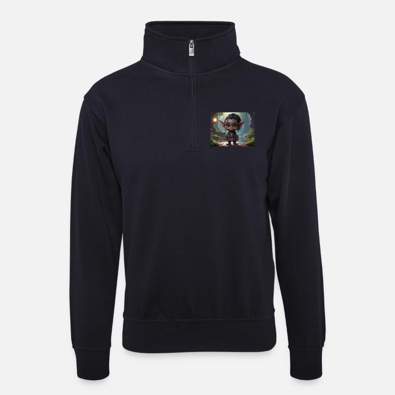 Waldkobold im Dämmerwald - Unisex Pullover mit Zip-Kragen - Dunkelnavy
