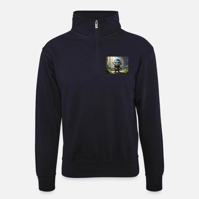 Blauer Waldtroll im Mondwald - Unisex Pullover mit Zip-Kragen - Dunkelnavy