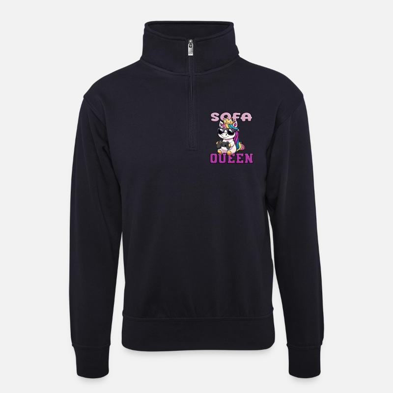 einhorn die sofa queen - Unisex Pullover mit Zip-Kragen - Dunkelnavy