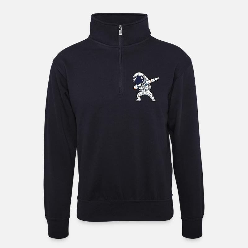 Astronaut Dab - Unisex Pullover mit Zip-Kragen - Dunkelnavy