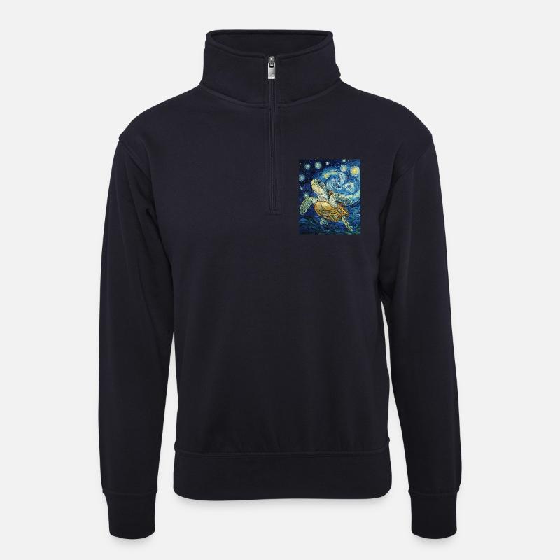 Schildkröte Van Gogh Style - Unisex Pullover mit Zip-Kragen - Dunkelnavy