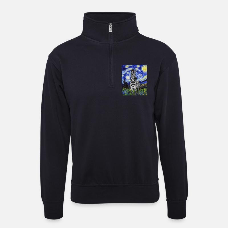 Zebra Van Gogh Style Starry Night - Unisex Pullover mit Zip-Kragen - Dunkelnavy