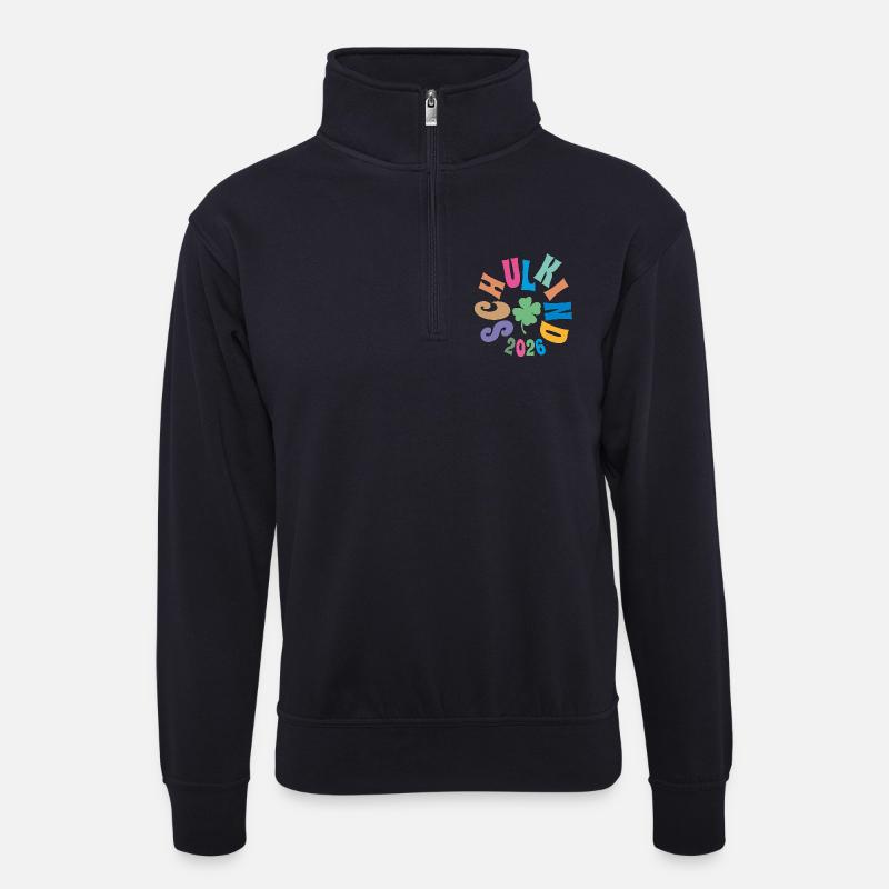 Schulkind 2026  Kleeblatt - Unisex Pullover mit Zip-Kragen - Dunkelnavy