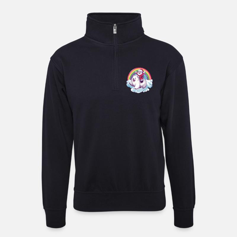 Eisbär Weihnachtsmann Weihnachten - Unisex Pullover mit Zip-Kragen - Dunkelnavy