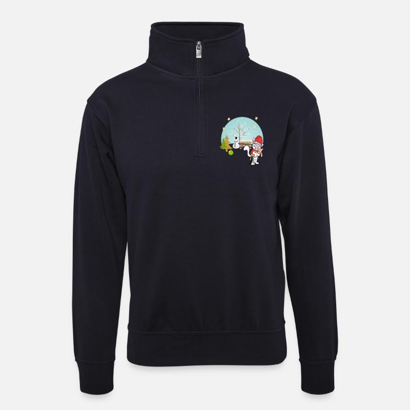  Katze mit Teddy im Winter - Unisex Pullover mit Zip-Kragen - Dunkelnavy