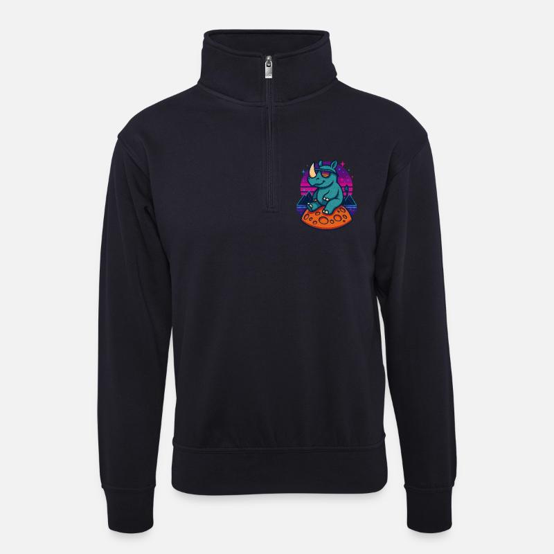Cosmic Rhino Retro - Unisex Pullover mit Zip-Kragen - Dunkelnavy