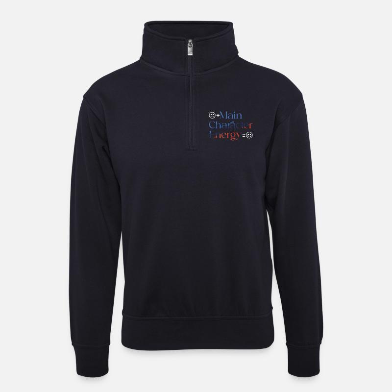 Main Character Energy bunt smilie - Unisex Pullover mit Zip-Kragen - Dunkelnavy