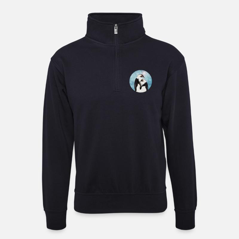 Zwei Pinguine im gemalten Winterdesign - Unisex Pullover mit Zip-Kragen - Dunkelnavy