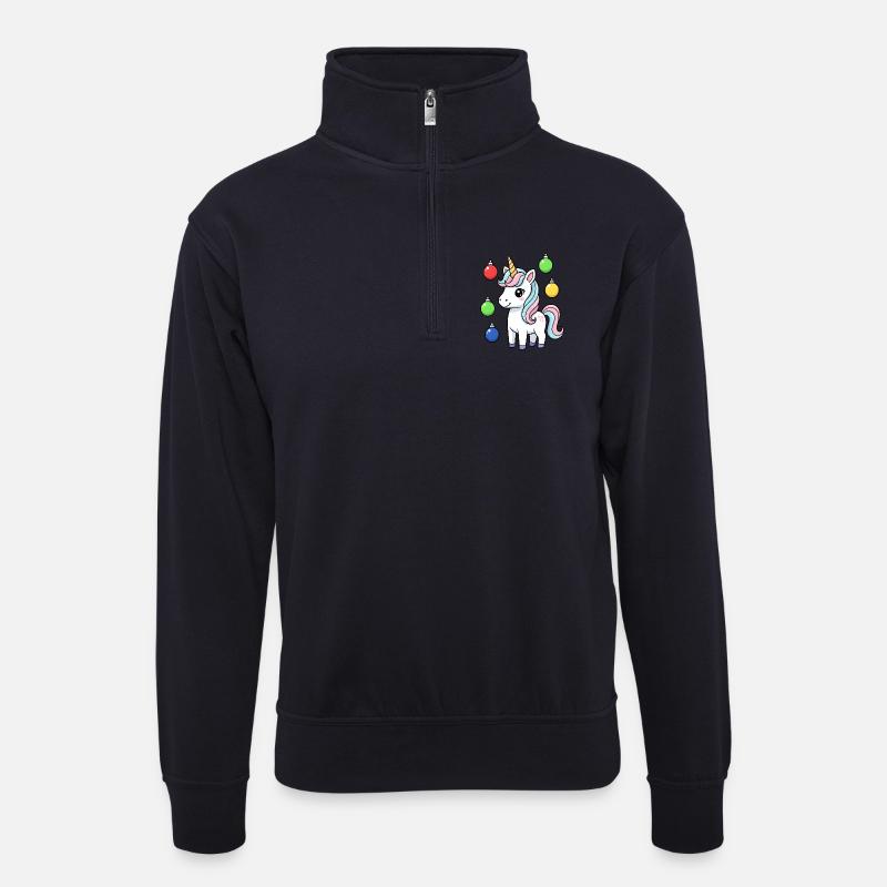 Süßes Weihnachts-Einhorn - Unisex Pullover mit Zip-Kragen - Dunkelnavy