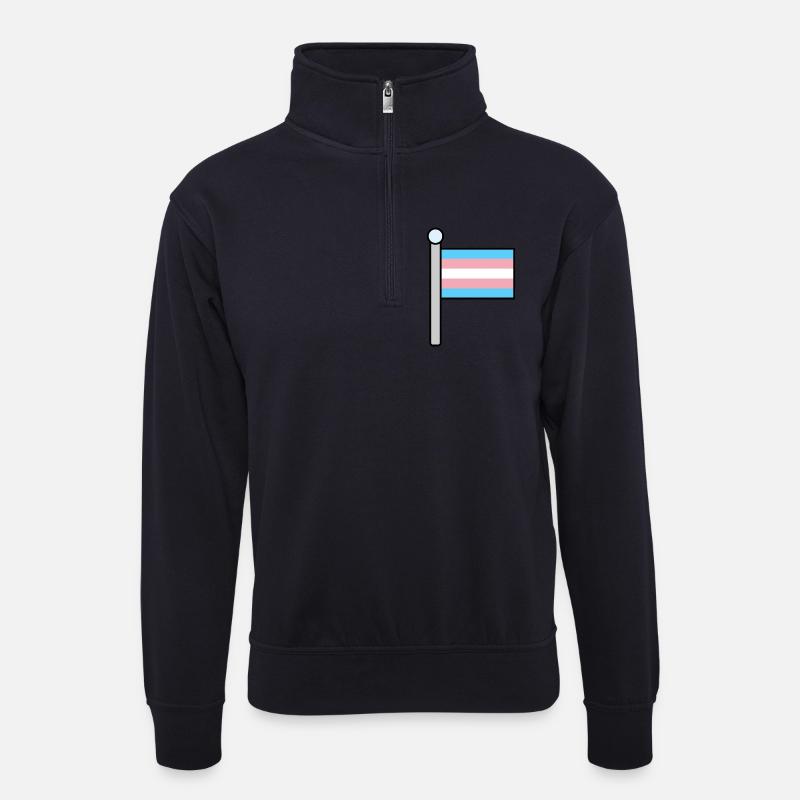 Trans Pride-Flagge - Unisex Pullover mit Zip-Kragen - Dunkelnavy