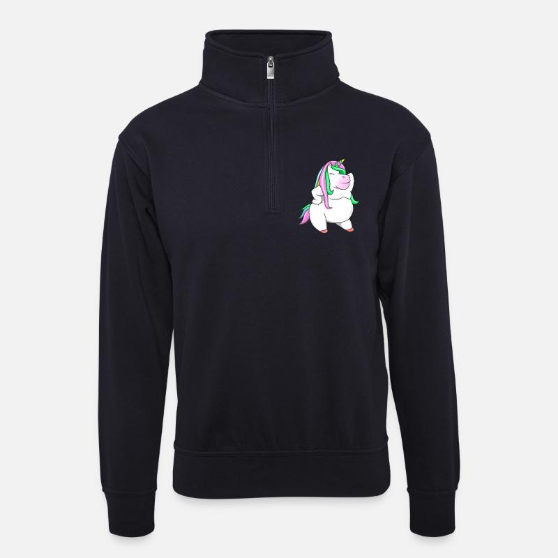 Fettbolzen-Einhorn-Regenbogen-Pummel-Einhorn-Stolz - Unisex Pullover mit Zip-Kragen - Dunkelnavy