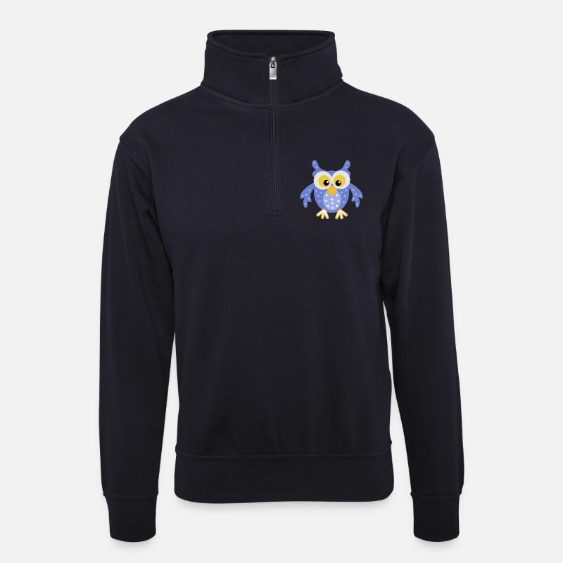 Lustige Eule in Blau - Unisex Pullover mit Zip-Kragen - Dunkelnavy