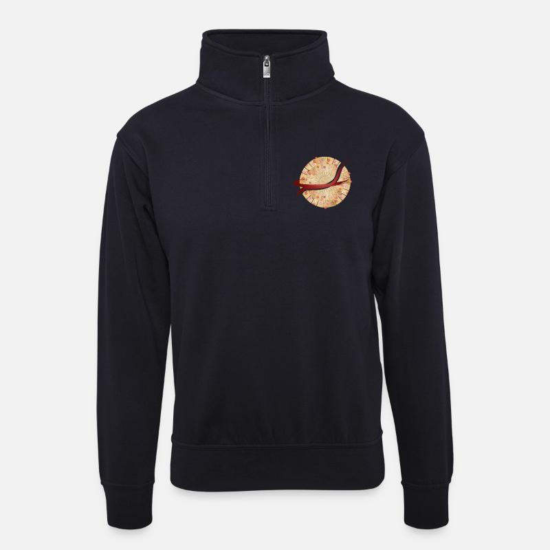 Japanisches Fächer-Mandala mit Pinselstrich - Unisex Pullover mit Zip-Kragen - Dunkelnavy