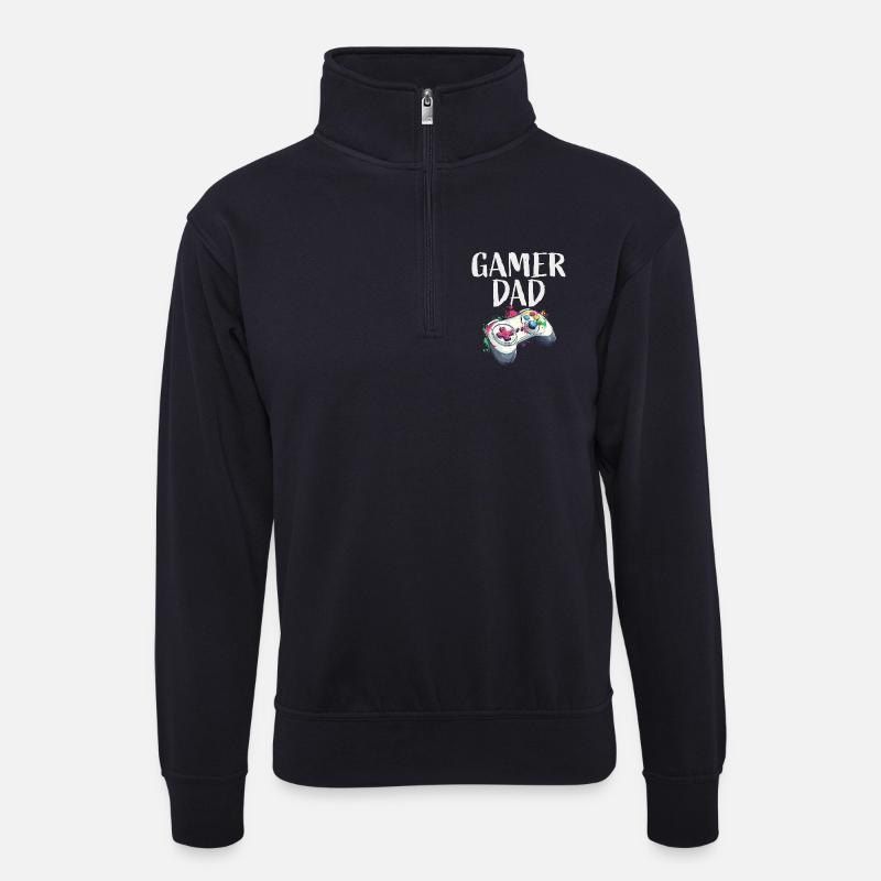 Gamer Dad Controller Splash - Unisex sweater with zip collar - dark navy