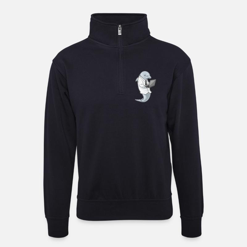 Delfin Laptop - Unisex Pullover mit Zip-Kragen - Dunkelnavy