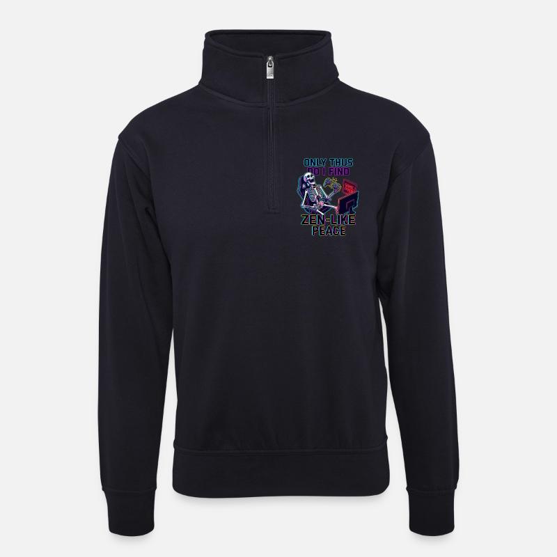 Gamer Rage Zen Frieden - Unisex Pullover mit Zip-Kragen - Dunkelnavy
