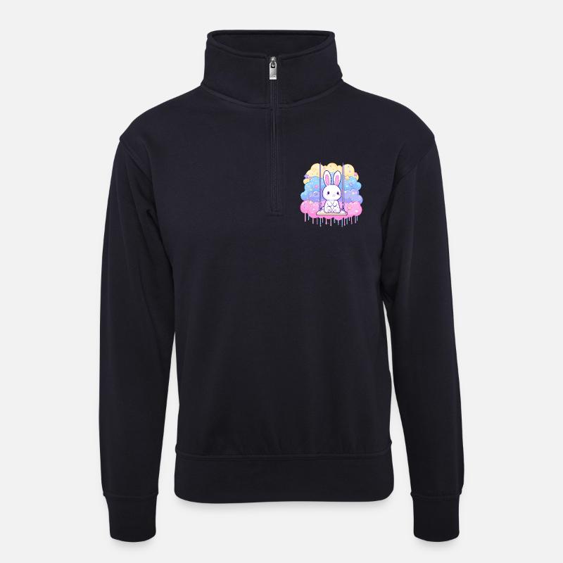Cuddly bunny on cloud swing - Unisex sweater with zip collar - dark navy