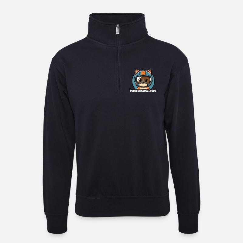 Purrformance Mode Katzenpilot - Unisex Pullover mit Zip-Kragen - Dunkelnavy